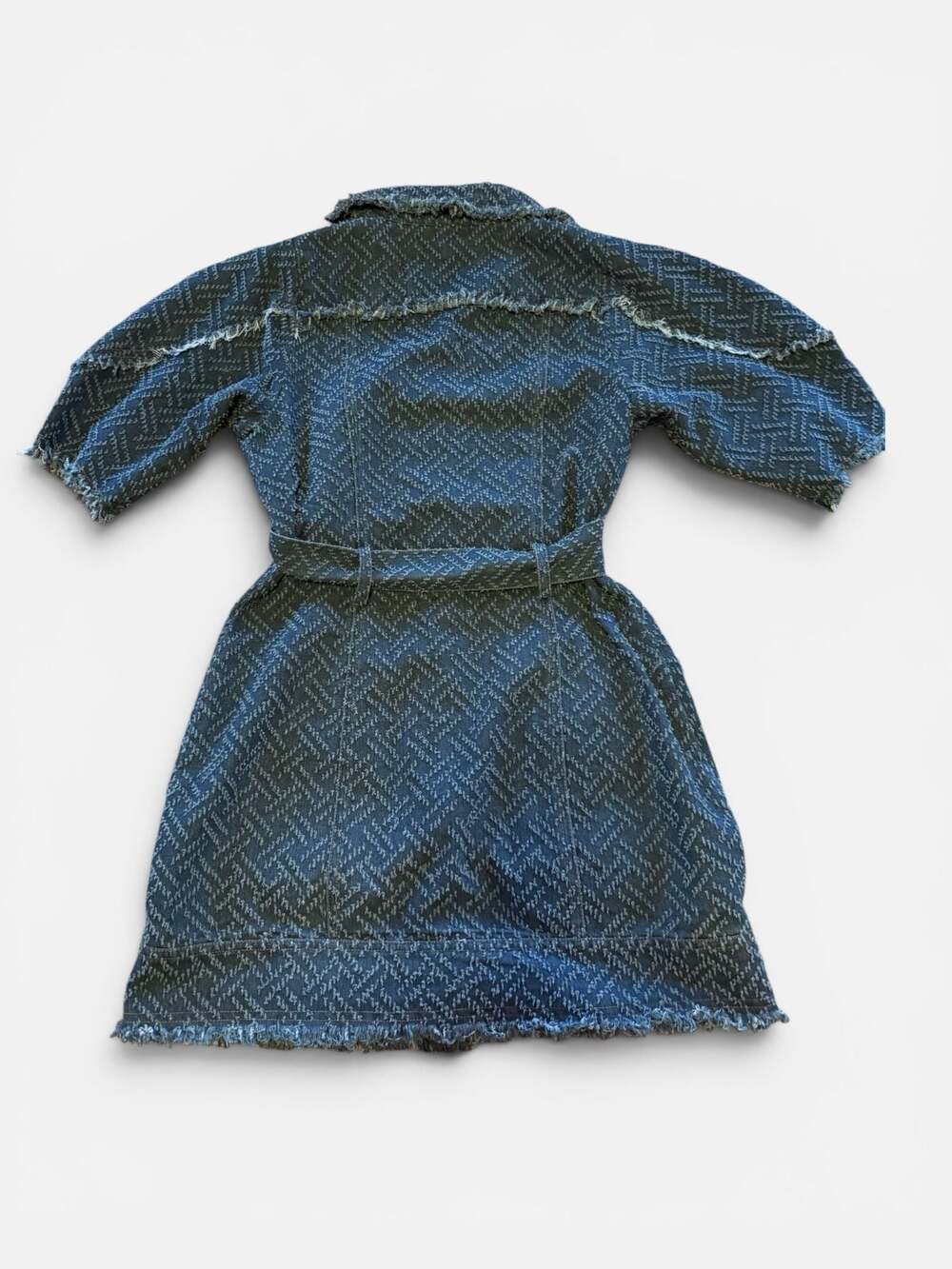 Elliatt Cora Frayed Denim Mini Dress M Blue Belted Puff Sleeve - Picture 10 of 11